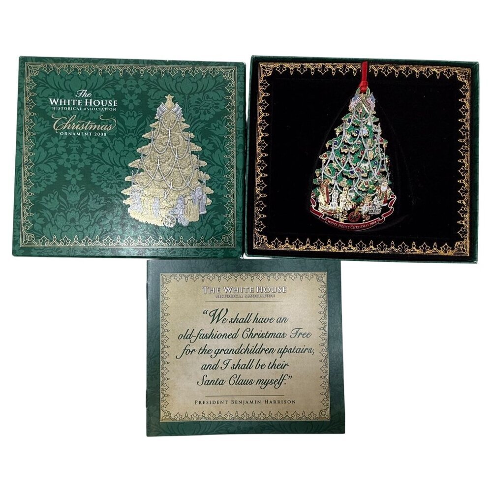 The White House Historical Association 2008 Christmas Ornament Tree Gold Present